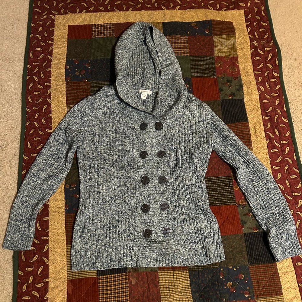 Dressbarn Blue and Gray Hooded Sweater - Size XL - Picture 2 of 7